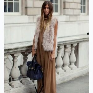 Luxury Tan Fur Zip Up Vest Small